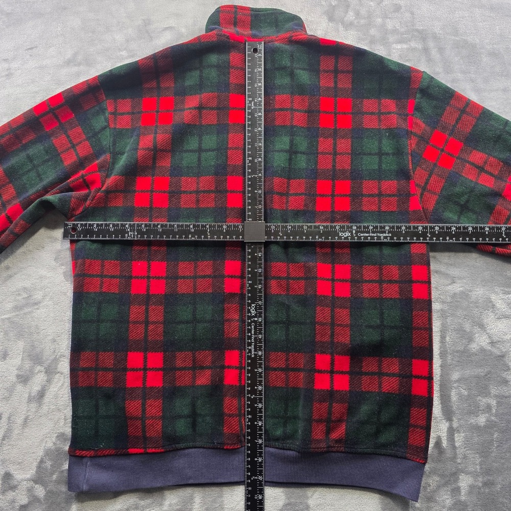 Vintage Gap Fleece Pullover M Red Green Mens 1/4 Zip Plaid Polyester Mock Neck - Picture 8 of 10
